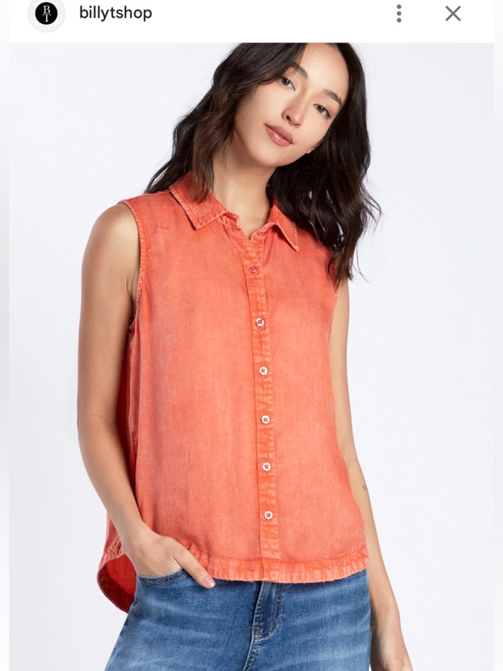 Sleeveless Button-Front Top in Coral Orange